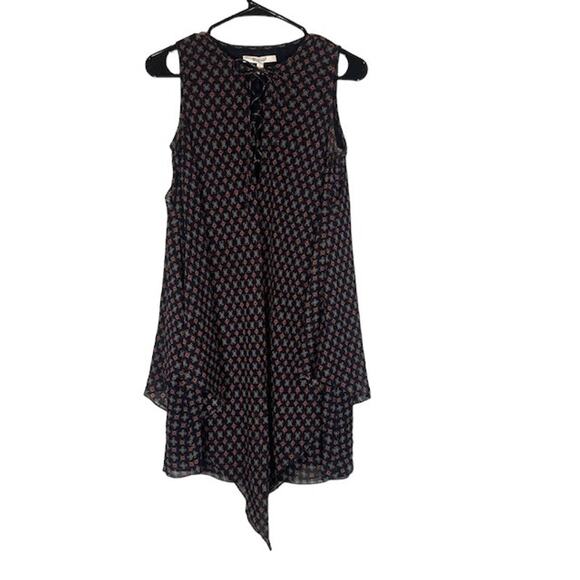 Derek Lam 10 Crosby Black Paisley Silk Lace Up Trapeze Swing Dress Women Sz 0